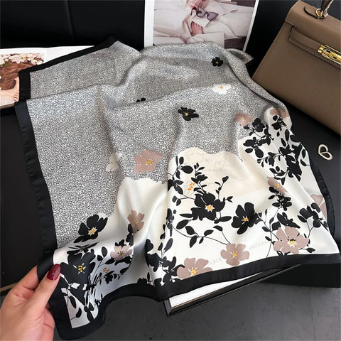 2024 Silk Cat Print Shawl Headscarf