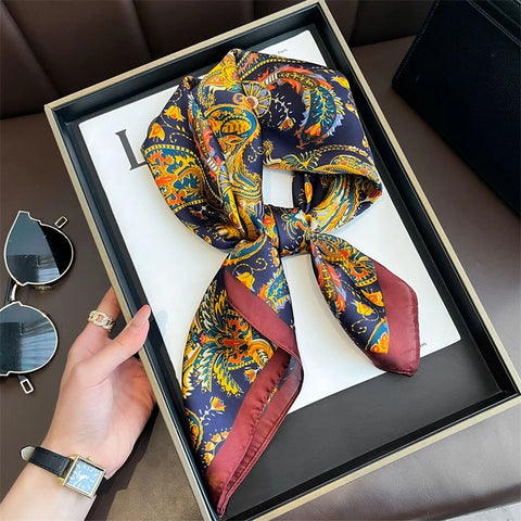 70cm Lemon Print Yellow Silk Scarf