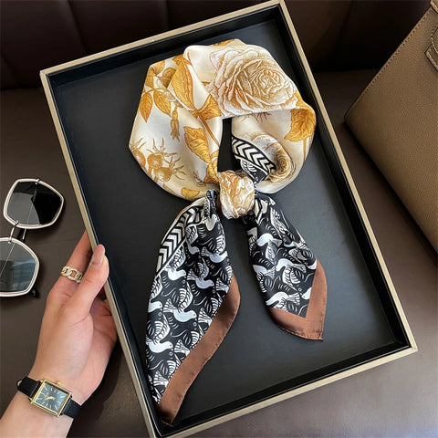 70cm Lemon Print Yellow Silk Scarf