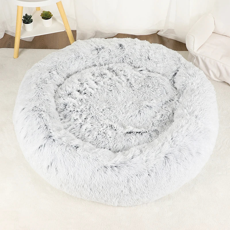 Plush Round Donut Dog Bed - Cozy & Stylish Bed for Medium to Large Pets