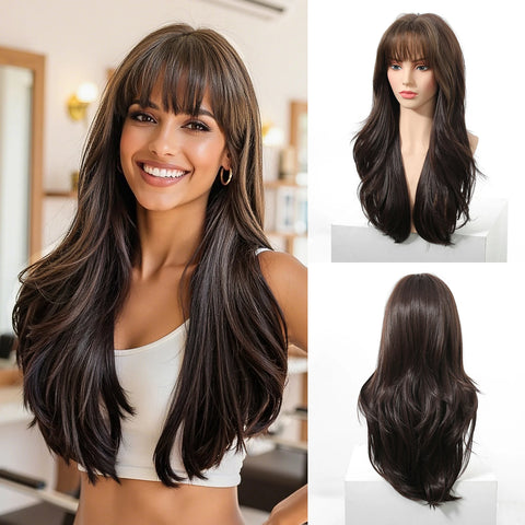 Light Green Long Wavy Synthetic Wig with Bangs - Blackish Green Cosplay Wig for Women, Ideal for Halloween