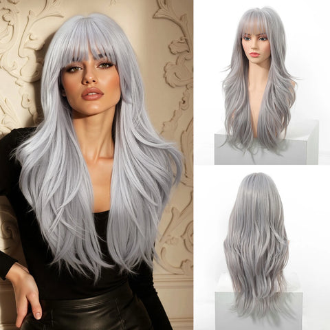 EASIHAIR Long Brown Ombre Synthetic Wigs for Women - Natural Wavy Cosplay Wig