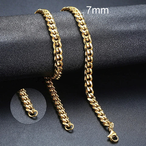Stylish Punk Cuban Necklaces for Men and Women - Stainless Steel Miami Curb Collar in Silver, Black, and Gold