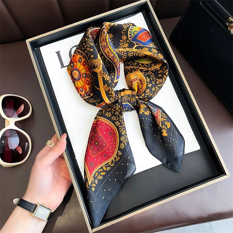 Luxury Horse Print Silk Neck Scarf for Women