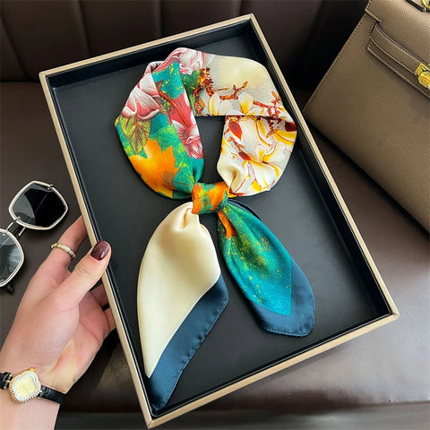 2025 Luxury Silk Skinny Scarf with Cat Print