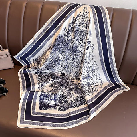 Luxury Animal Silk Satin Head Scarf for Women