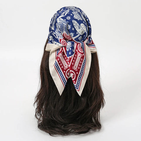Summer Beach Heart Print Silk Hijab Scarf