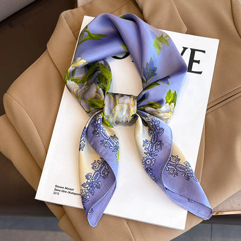 Flower Silk Square Scarf for Women