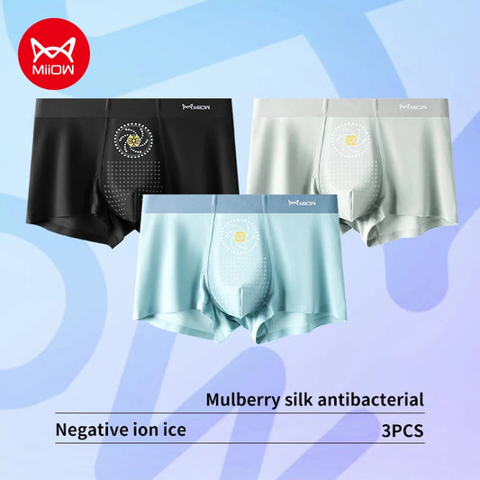 MiiOW 3pcs Ice Silk Men Underwear Boxers