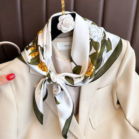 70cm Fashion Print Satin Silk Scarf for Women