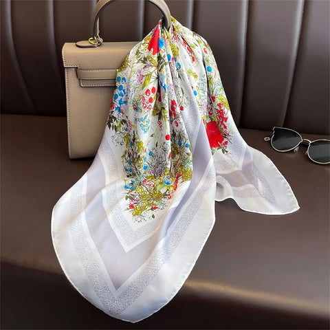 70cm Lemon Print Yellow Silk Scarf