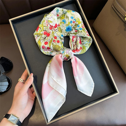 70cm Lemon Print Yellow Silk Scarf