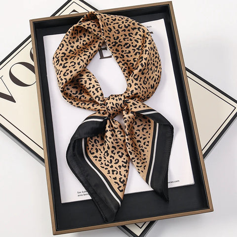 Leopard Print Silk Hairband Scarf for Women