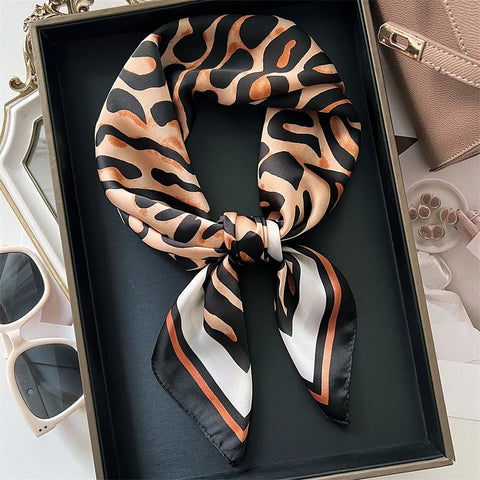 Luxury Leopard Print Silk Scarf - 70cm