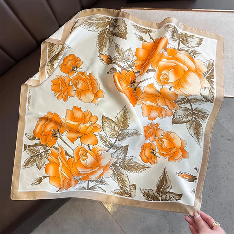 70cm Lemon Print Yellow Silk Scarf