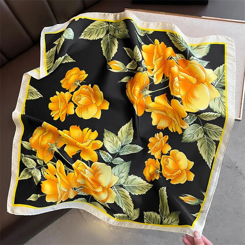 70cm Lemon Print Yellow Silk Scarf