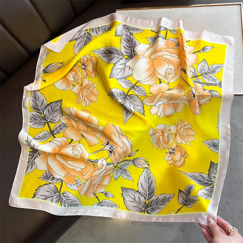 70cm Lemon Print Yellow Silk Scarf