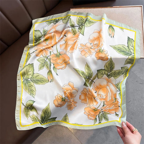 70cm Lemon Print Yellow Silk Scarf