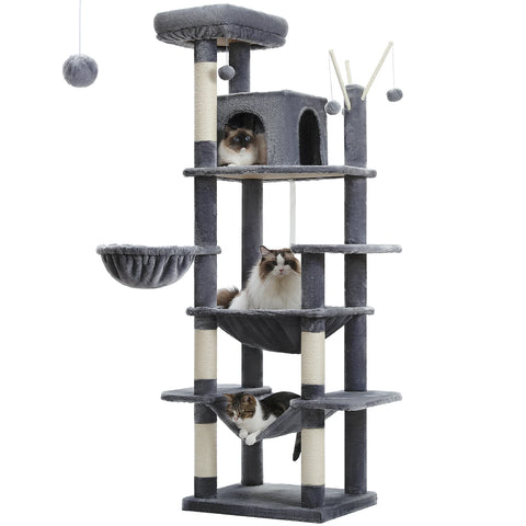 Grote kattenboom, hoge kattentoren voor binnenkatten - Meerlaags pluchen kattenflat met krabpalen en zitstokken