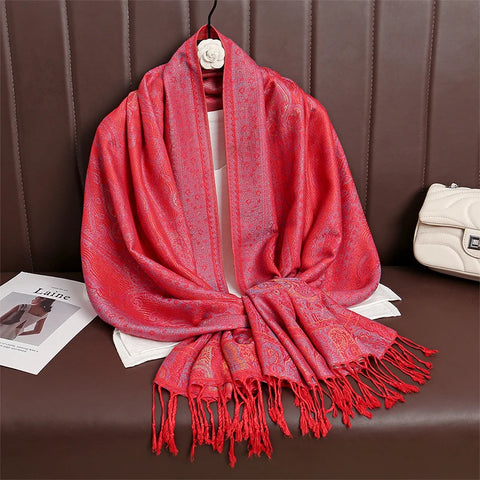 Women Paisley Cashmere Feel Scarf