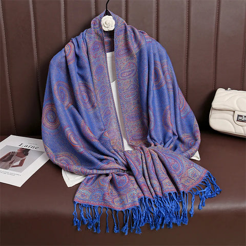 Women Paisley Cashmere Feel Scarf