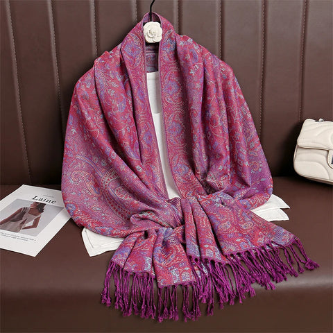 Women Paisley Cashmere Feel Scarf
