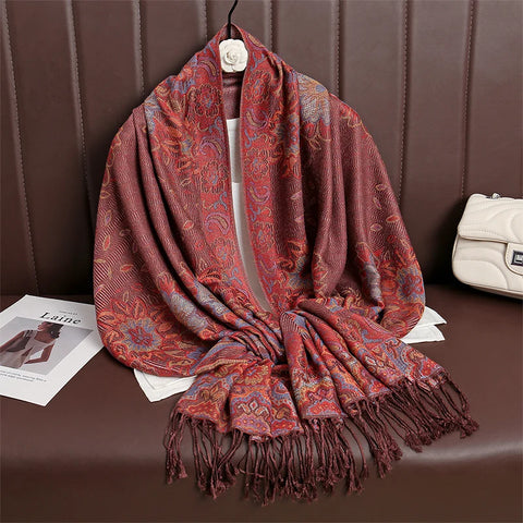Women Paisley Cashmere Feel Scarf