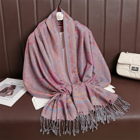 Women Paisley Cashmere Feel Scarf