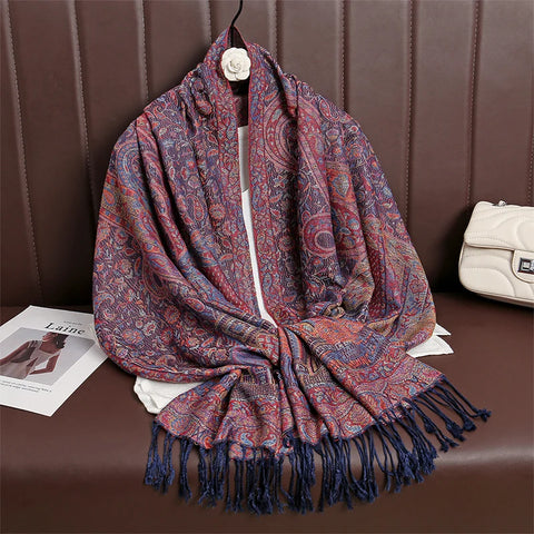Women Paisley Cashmere Feel Scarf