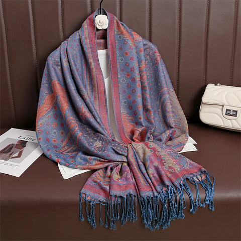 Women Paisley Cashmere Feel Scarf