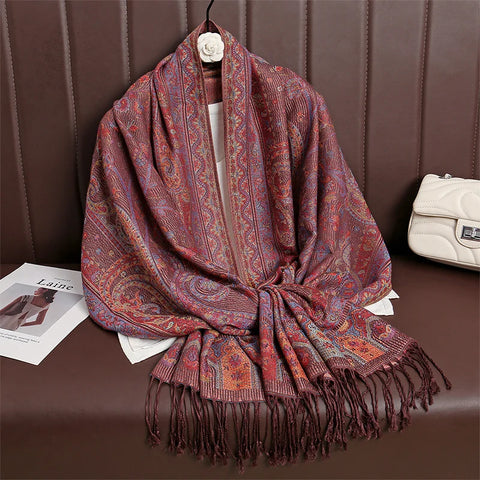 Women Paisley Cashmere Feel Scarf