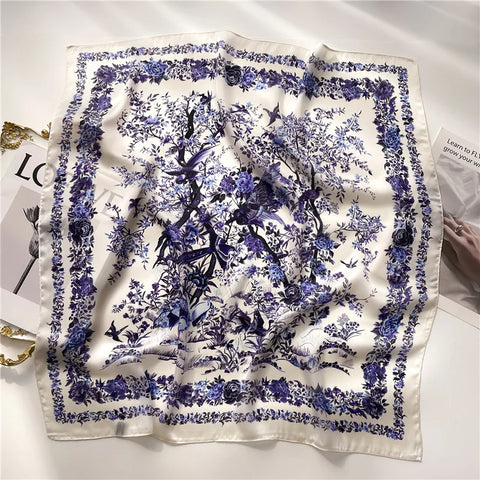 2025 New Fashion 70X70cm Printed Women's Pashmina Silk Scarf