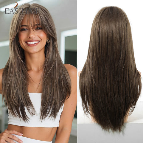 Blonde Golden Synthetic Wigs Long Straight Hair Natural Wig for Women Middle Part Wigs Cosplay Party Heat Resistant Fake Hair