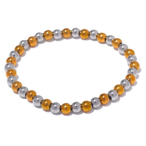 Yhpup Handmade Waterproof Stainless Steel Beads Bracelet for Men - Gold Color Jewelry