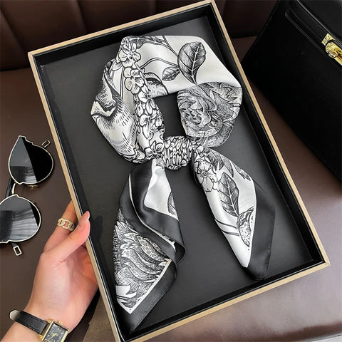 70cm Lemon Print Yellow Silk Scarf