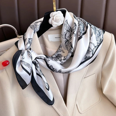 2025 New Fashion 70X70cm Printed Women's Pashmina Silk Scarf