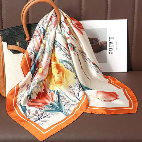 Luxury Satin Silk Square Scarf for Women