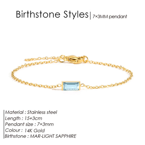 eManco Fashion Jewelry Stainless Steel 7*3MM Square Birthstone Bracelet with Sparkling Rhinestones