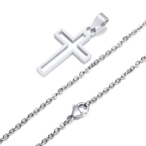 Casual Hollow Cross Necklaces for Men and Boys - Waterproof Stainless Steel Pendant Jewelry