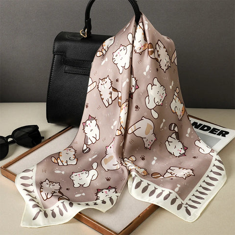 2024 Silk Cat Print Shawl Headscarf