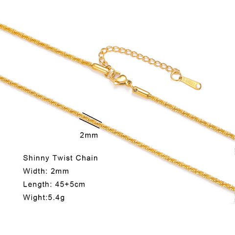 Skyrim Stainless Steel Gold Color Chain Necklace for Women – Minimalist Cuban Paperclip Twisted Snake Chain Fashion Jewelry