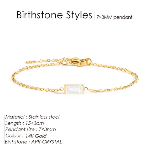 eManco Fashion Jewelry Stainless Steel 7*3MM Square Birthstone Bracelet with Sparkling Rhinestones