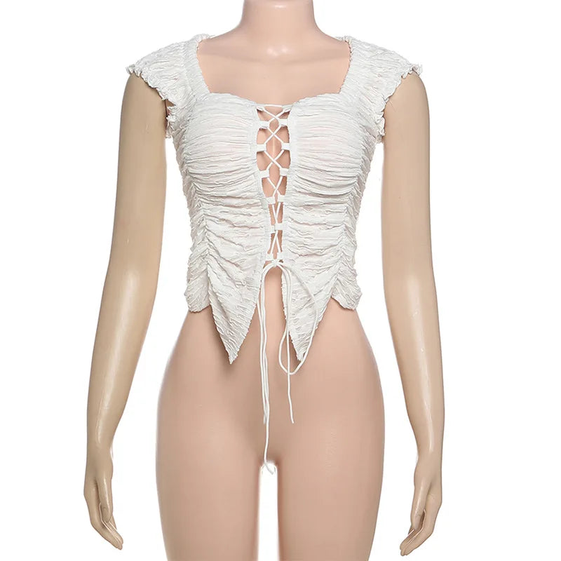 TARUXY Lace Up Hollow Long Sleeve Cardigan - Stijlvolle geplooide T-shirtjas voor dames