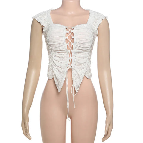 TARUXY Lace Up Hollow Long Sleeve Cardigan - Stijlvolle geplooide T-shirtjas voor dames