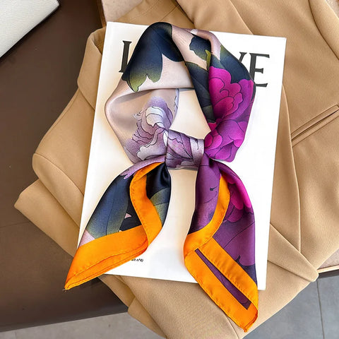 70cm Fashion Print Satin Silk Scarf for Women