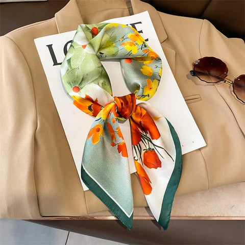 2024 Silk Cat Print Shawl Headscarf