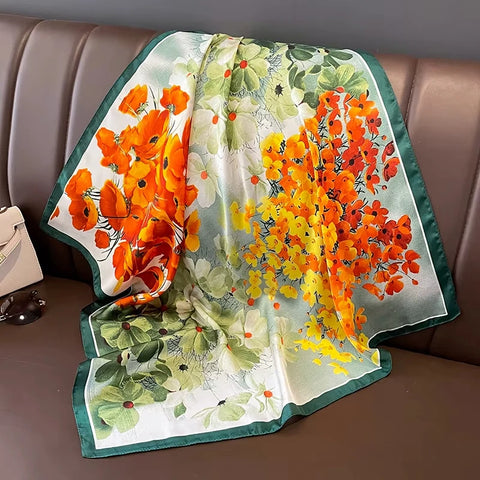 Luxury Animal Silk Satin Head Scarf for Women