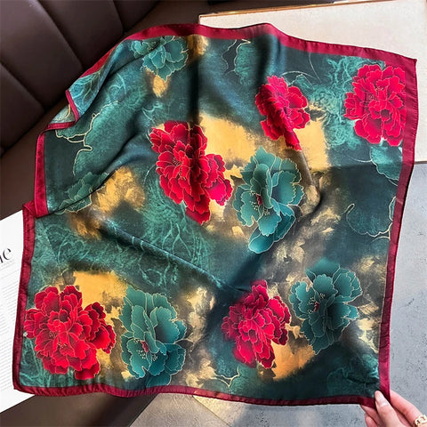 70cm Lemon Print Yellow Silk Scarf