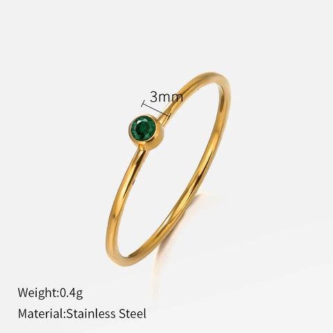 SUNIBI Stainless Steel Birthstone Ring for Women - Gold Color Fashion Jewelry