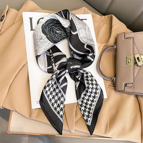 Luxury Silk Plaid Scarf for Women